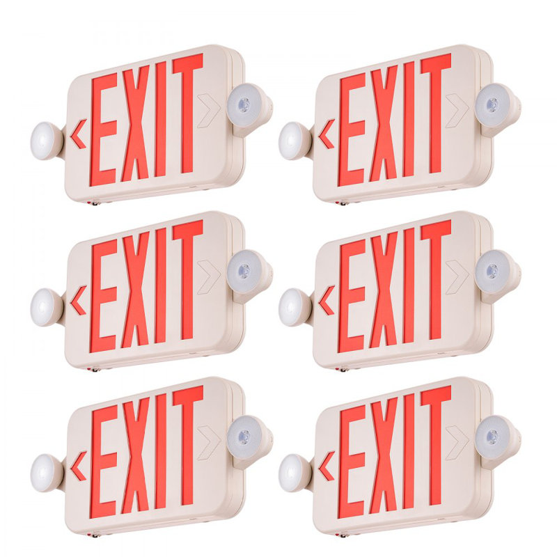 LED Exit Sign with Emergency Lights, Two LED Adjustable Heads Emergency Exit Light with Battery Backup, Combo Red Letter Fire Exit Lighting, Commercial Exit Signs Tested to UL Standards