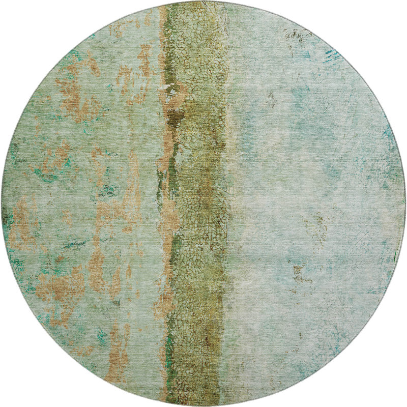 Premium Machine Washable Cerrito AMF605 Green Rug, Round 8'