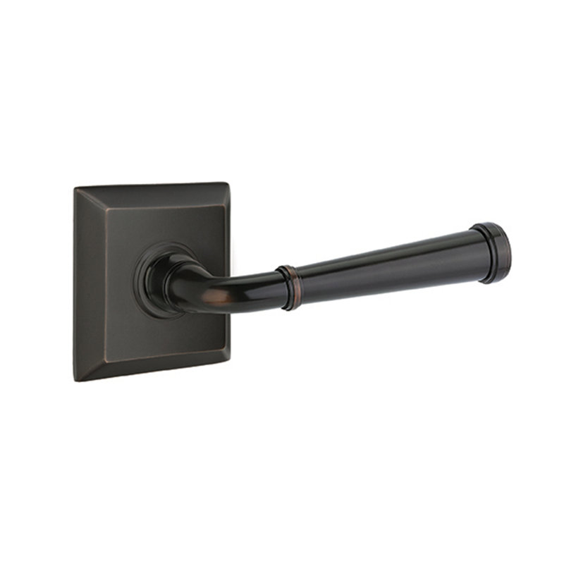 Merrimack Round Passage (Hall & Closet) Door Lever with Square Rosette, Left, Oil Rubbed Bronze