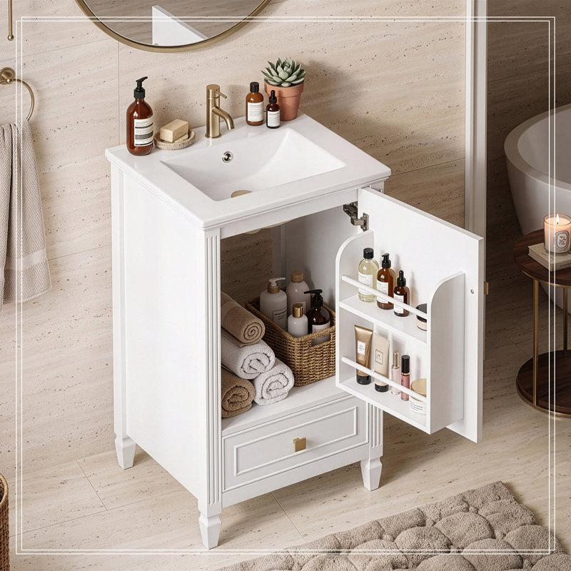 Meuble-lavabo autoportant avec armoire de rangement et support de rangement