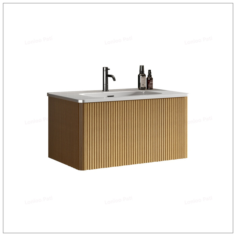 Meuble-lavabo mural rayé 30 po avec lavabo en céramique sans drain, Chêne, 30", Blanc