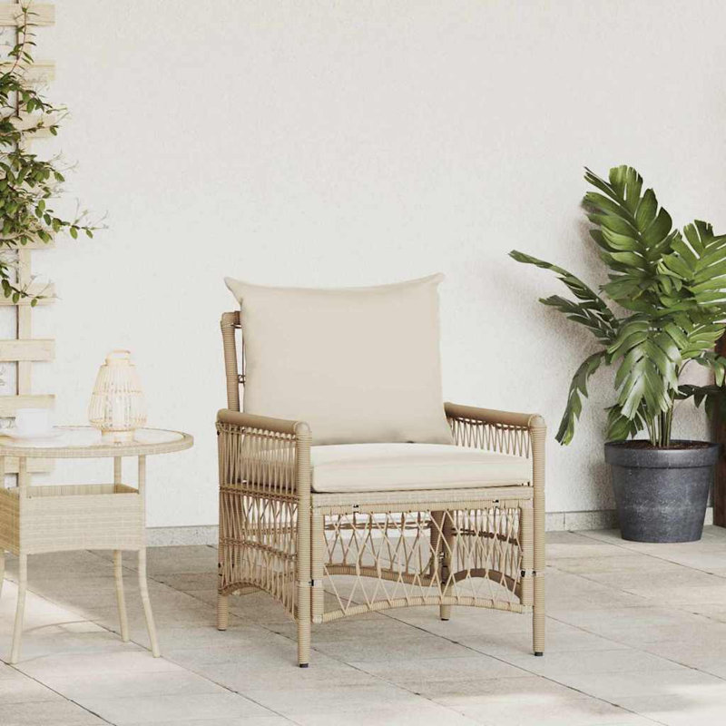 Outdoor Patio Dining Chair with Cushion, Beige, Beige