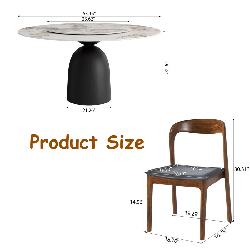 5Pcs Round Dining Table Set, Modern Kitchen Table With Lazy Susan For 4/6/8, 29.52"H x 53.15"L x 53.15"W, Pandora