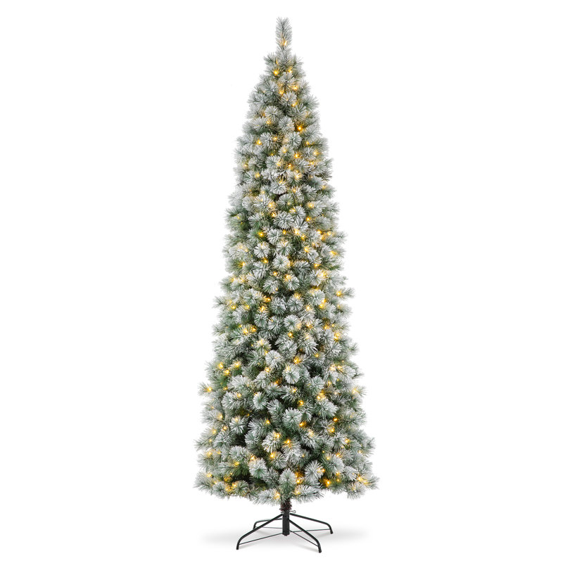 9' White Flocked Pine Christmas Tree with Multicolored Lights