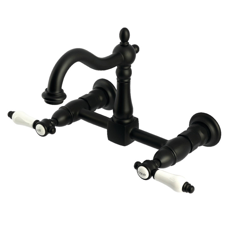 Kingston Brass Bel-Air Double-Handle 2-Hole Wall-Mount Bridge Kitchen Faucet, Matte Black