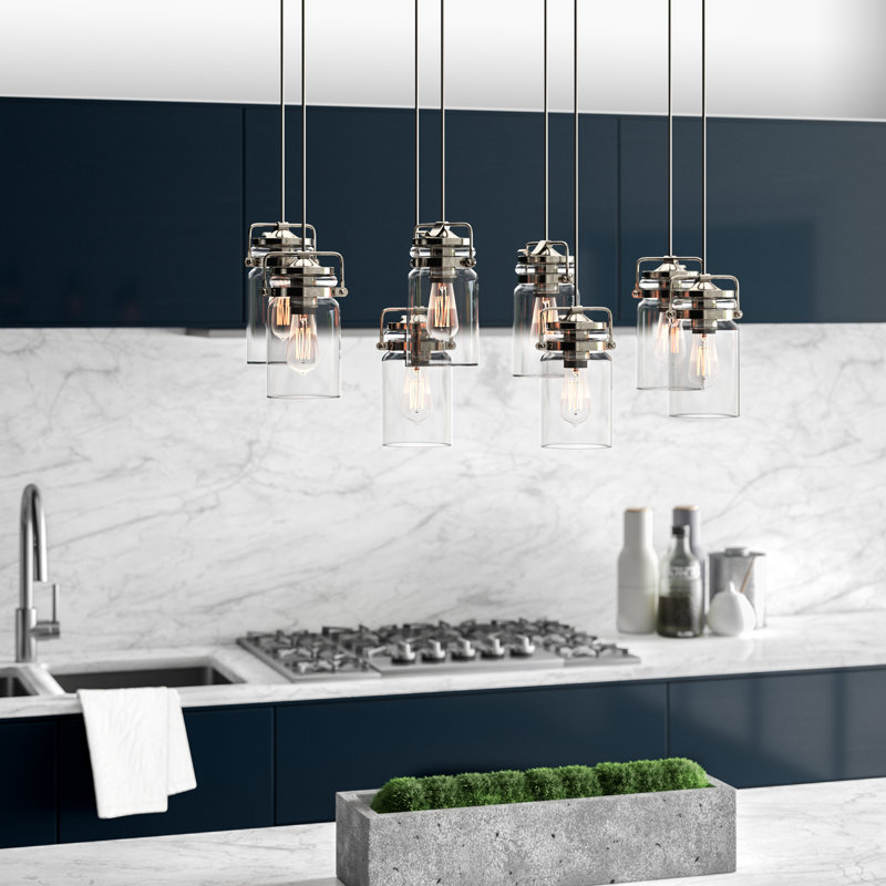 8 - Light Cluster Pendant, Brushed Nickel