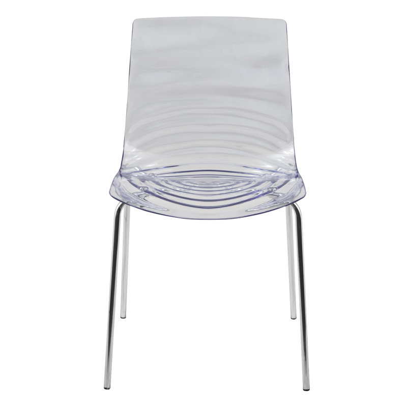 Minelli Dining Side Chair with Water Ripple Design and Chrome Legs, Clear