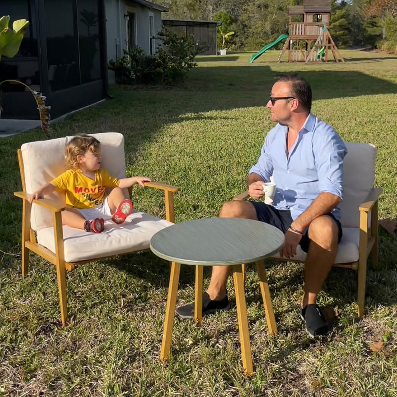 Ensemble bistro pour 2 personnes avec coussins, ensemble bistro extérieur, ensemble de patio en métal effet bois blanc crème