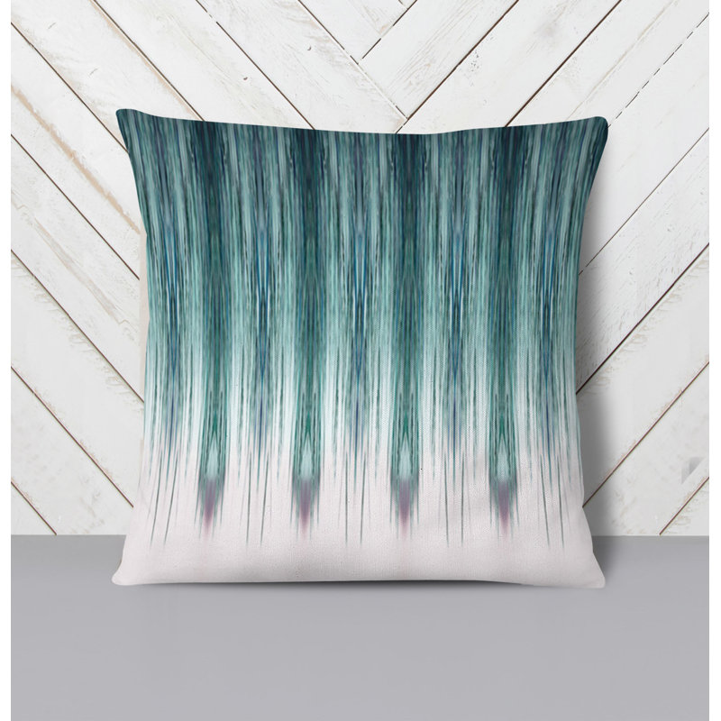 Throw Pillow With Insert, 16"H x 16"W, White/Green Striped/Abstract 1