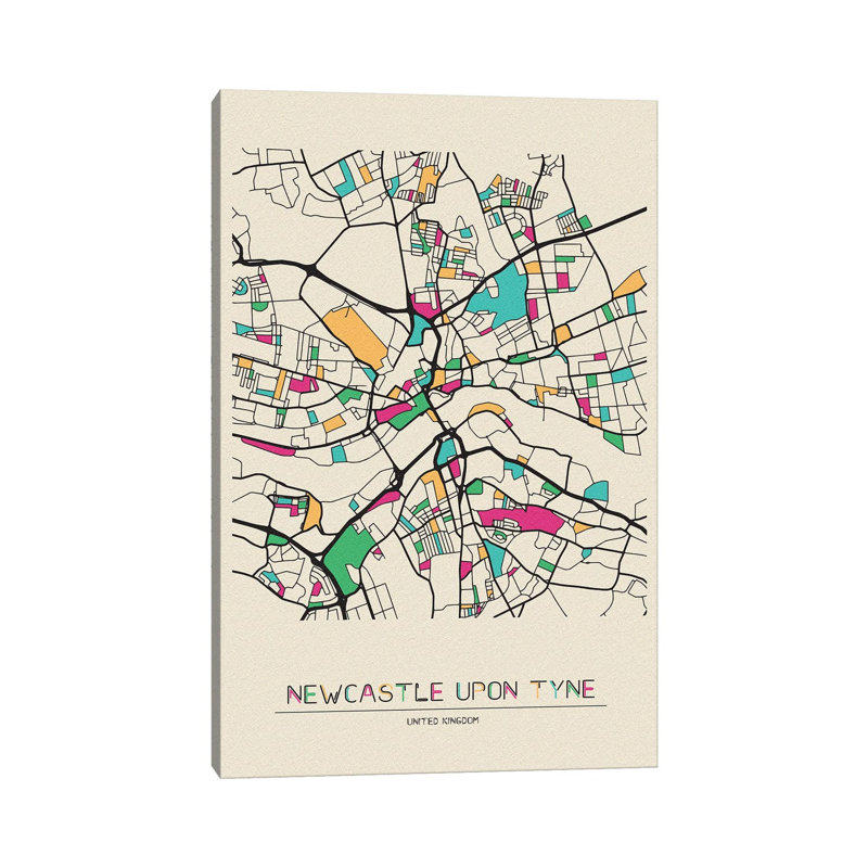 Newcastle Upon Tyne, England Map by Ayse Deniz Akerman - Wrapped Canvas Painting, 20.32 cm H x 30.48 cm W