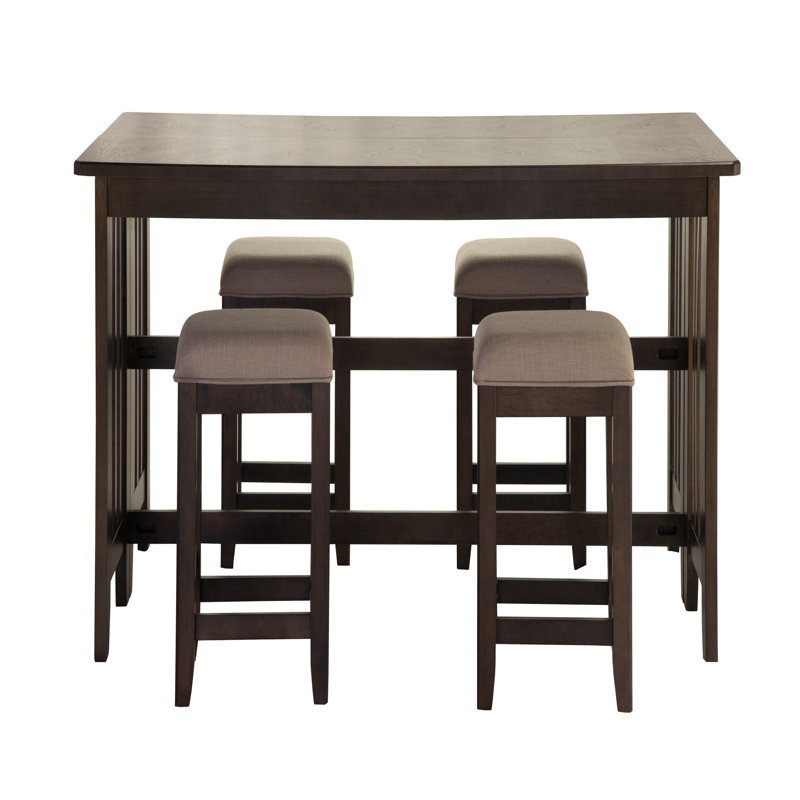 Table à abattants au fini brun foncé avec 4 tabourets