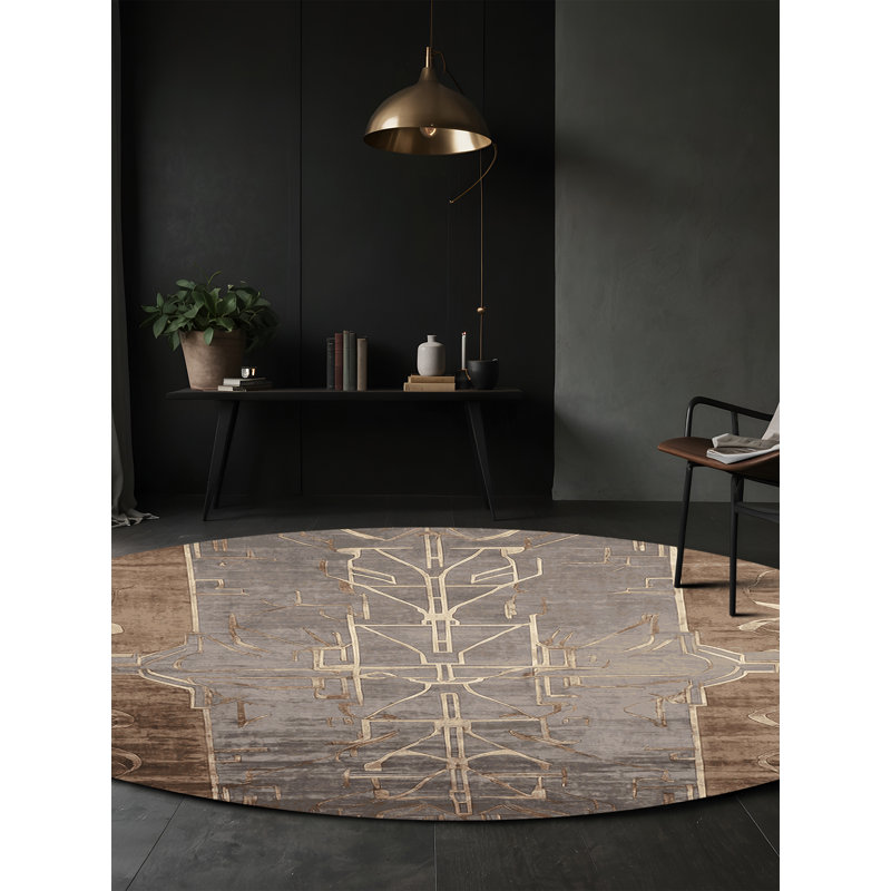 Machine Washable Gray Area Rug, Round 4'
