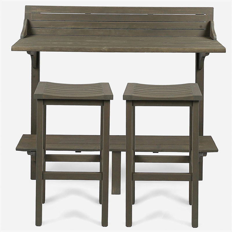 Ensemble de bar 3 pièces avec tablette inférieure et 2 tabourets, finition grise