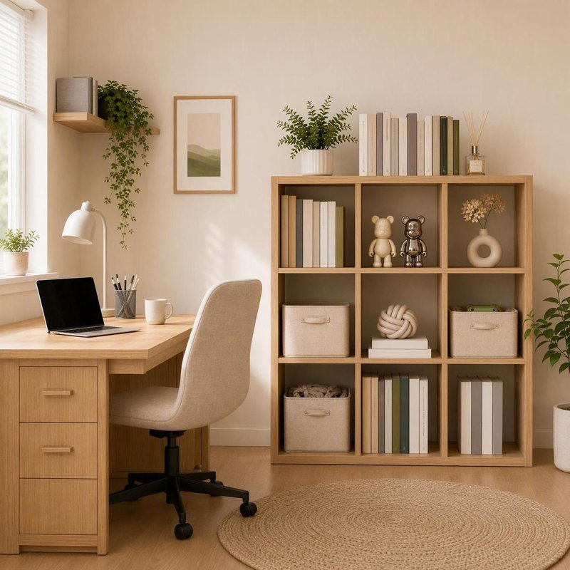 9-Cube Bookcases, Wooden Storage Organizer Bookcase, Display Shelf for Living Room Bedroom Office, Natural