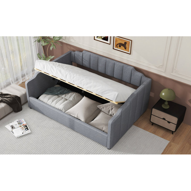 Lit de jour rembourré avec rangement inférieur, Gris