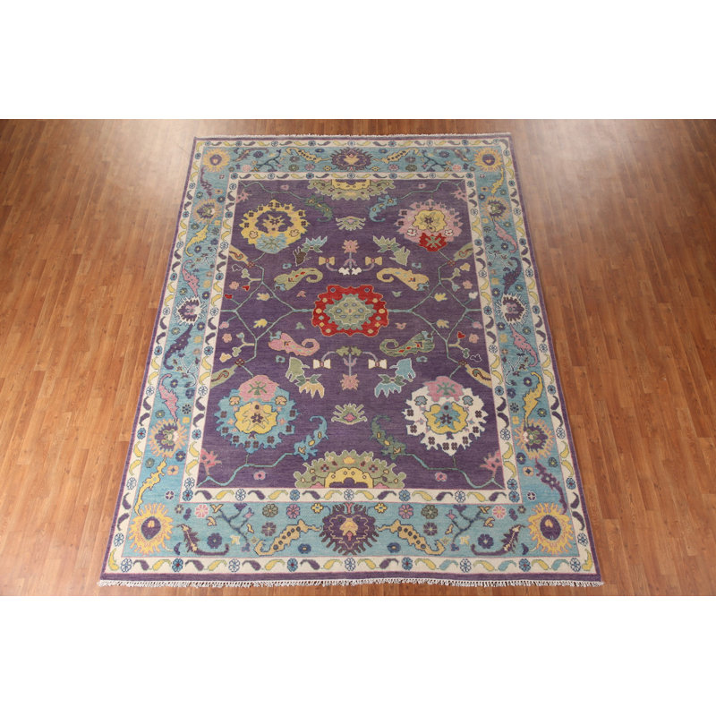 Tapis indien mauve à motif floral Oushak 9 x 12