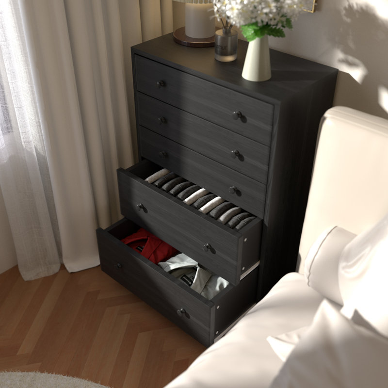 Commode 5 tiroirs Baez, Noir