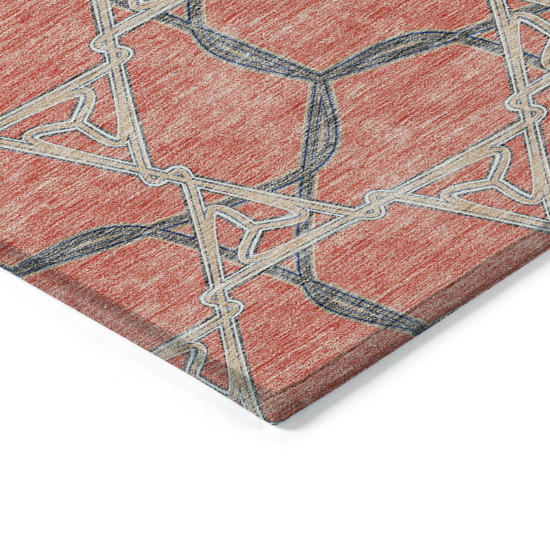 Tapis intérieur / extérieur géométrique lavable 9 'x 12' corail et taupe