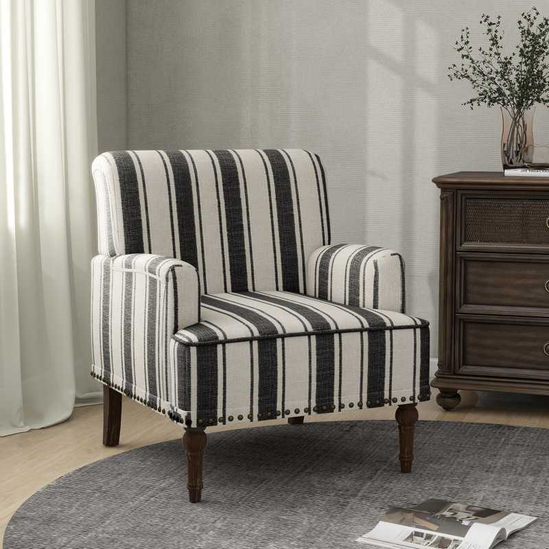 Arian 73 Cm Wide Cotton Armchair, Black Stripe Linen Blend