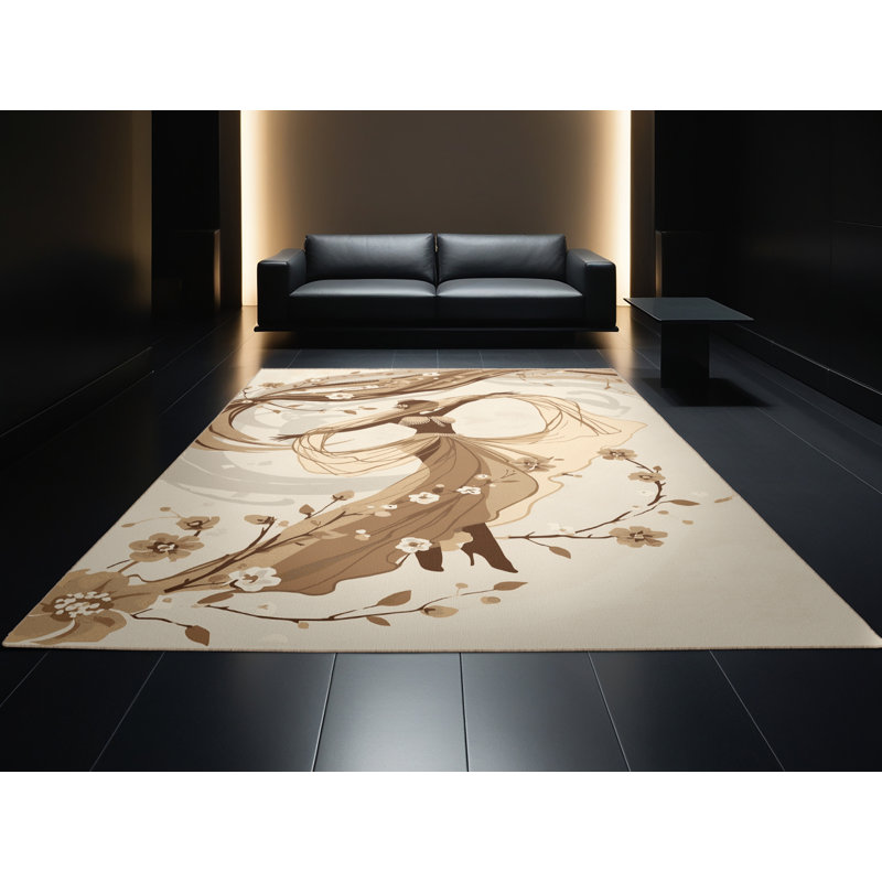 Tapis floral beige lavable à la machine d'inspiration mondiale Osnat Belly Dancer - reliure beige, 3 x 5