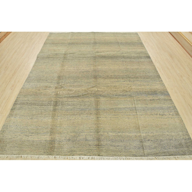 Tapis beige en laine noué à la main de conception unique 8 pi 2 po x 10 pi 4 po