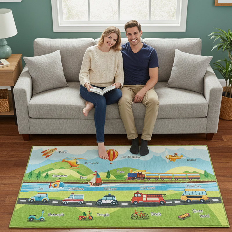 Tapis de transport Furnish my Place Johathan 764 | HD modes de transport pour enfants Éducatif | Salle de classe | Tapis de chambre de bébé | Multicolore