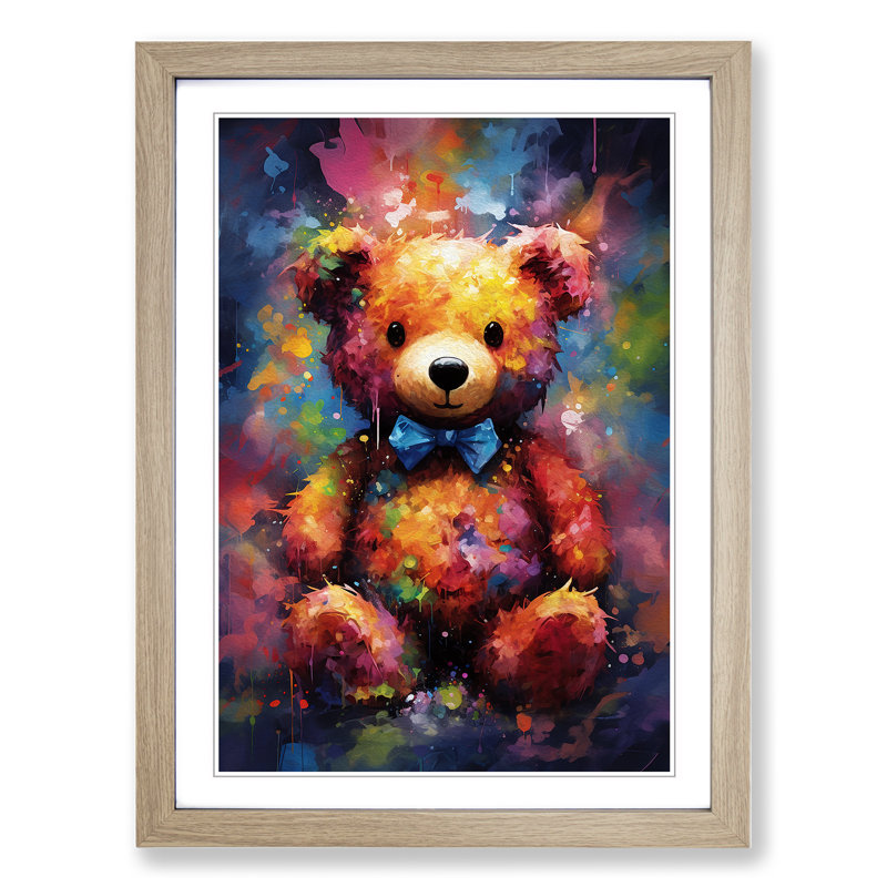 Teddy Bear Abstract - Framed Print, 64cm H x 46cm W x 2cm D, Oak