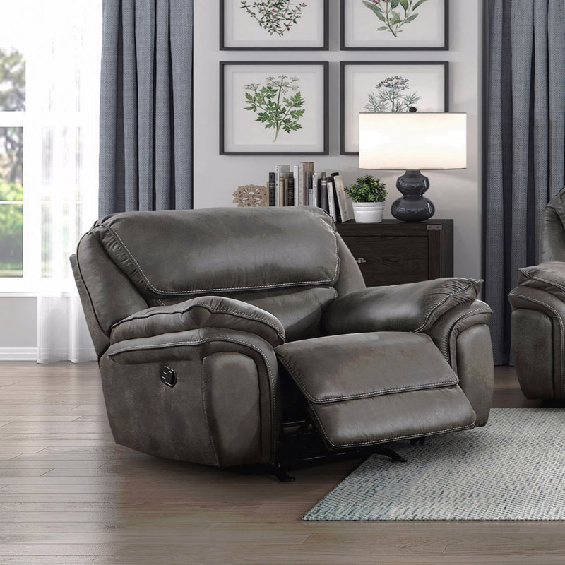 Fauteuil inclinable gris berçant en microfibre - conception moderne moelleuse, structure en bois massif