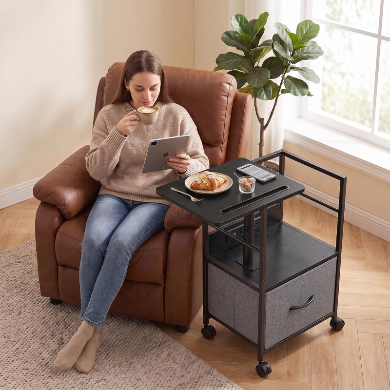Table de chevet pivotante à plateau relevable avec station de charge et table de chevet, Grey