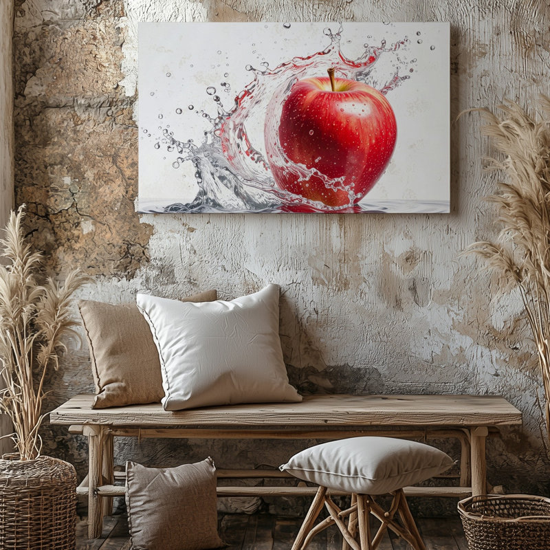 Splashing Red Apple Canvashyper, art réaliste sur toile, fruits et eau, prêt à accrocher, galerie, décoration moderne