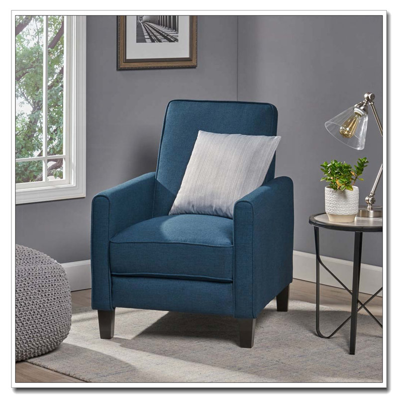 27.5" Push Back Recliner Chair Upholstered Recliner Armchair with Solid Beech Wood Legs, Fabric, Navy Blue
