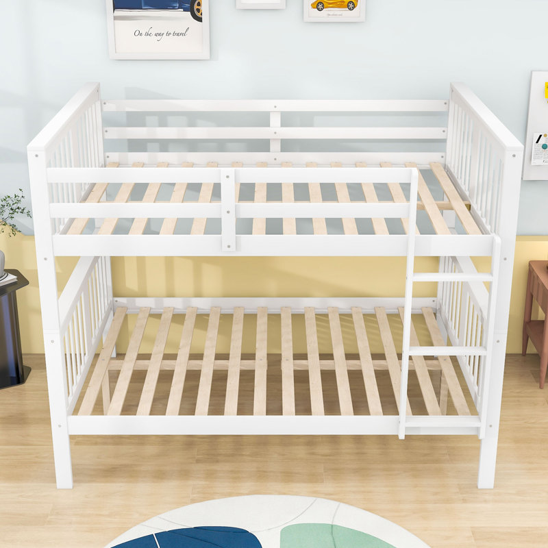 Full-Over-Full Bunk Bed With Ladder And Convertible Design, White