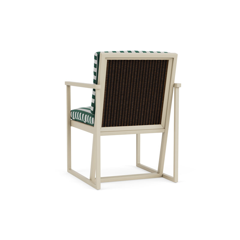 Summit Outdoor Dining Armchair, Mink, Safari White Stripe, Linen