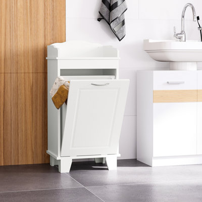 Bathroom Hamper Storage Cabinet, 31", White Tilt Out, , Added Storage, Maximize Unused Areas, Stable Construction 31" Out Laundry Organizer, Standing With Utilize Spaces Feature
