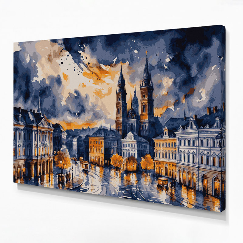 Art mural gris sur toile avec cités, Vienna, H 11 po x l 14 po