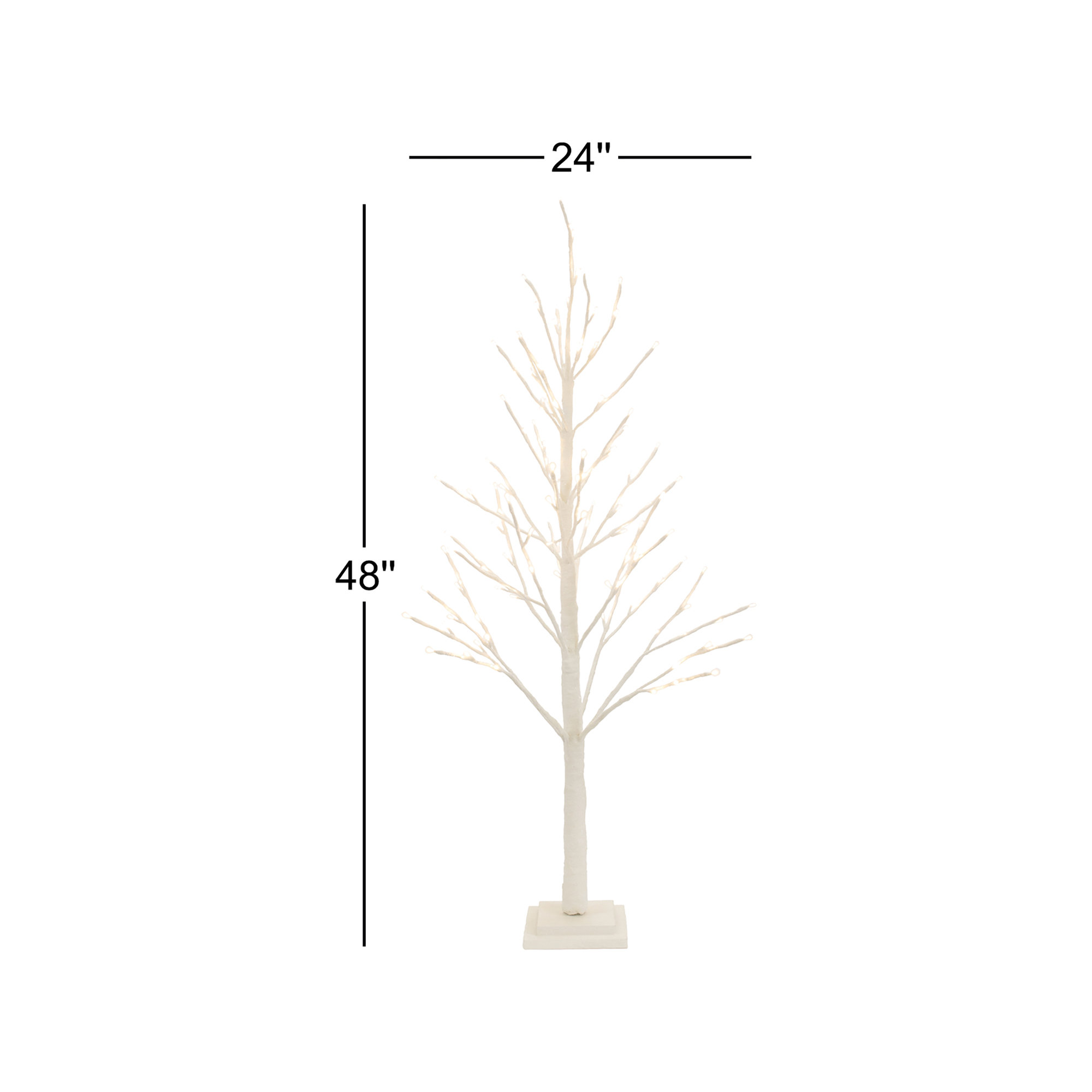 LED Glittered Twig Tree, 48" H x 24" W x 24" D, White