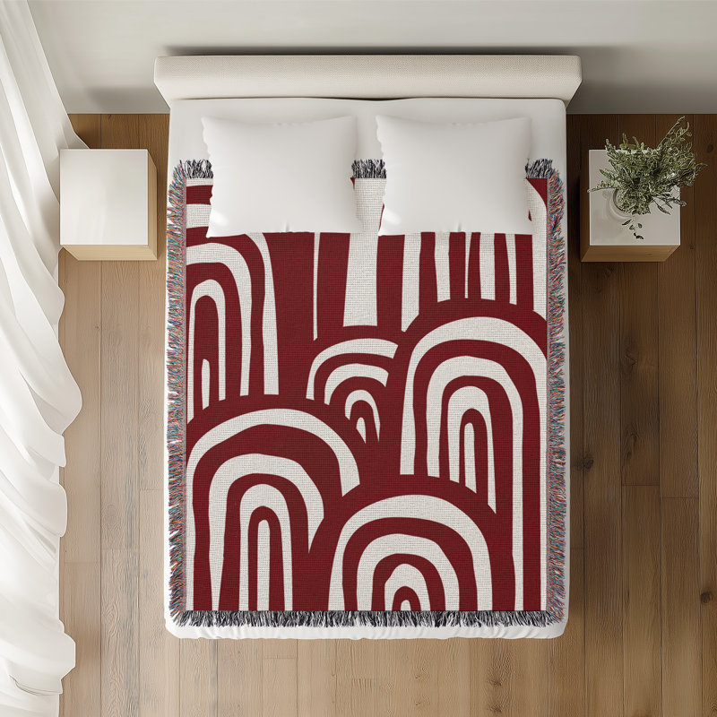 Jeté en coton à imprimé abstrait Lyno, 50 x 60, Rouge