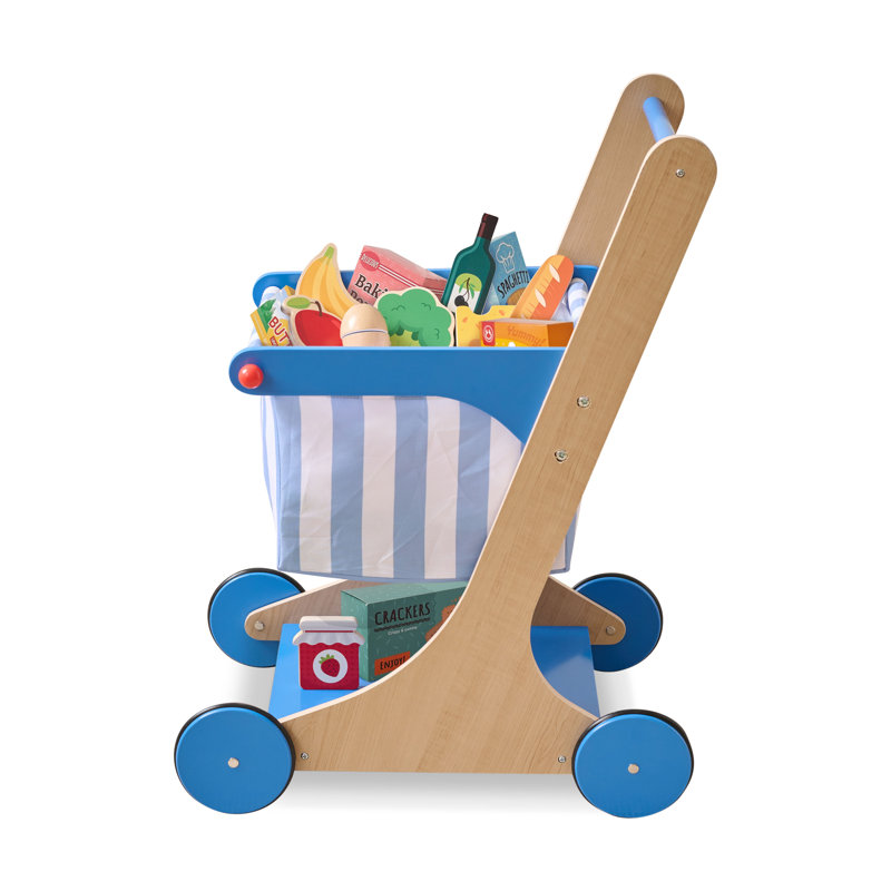 Teamson Kids - Little Helper Mr. Fresh Shopping Cart With Groceries - Blue