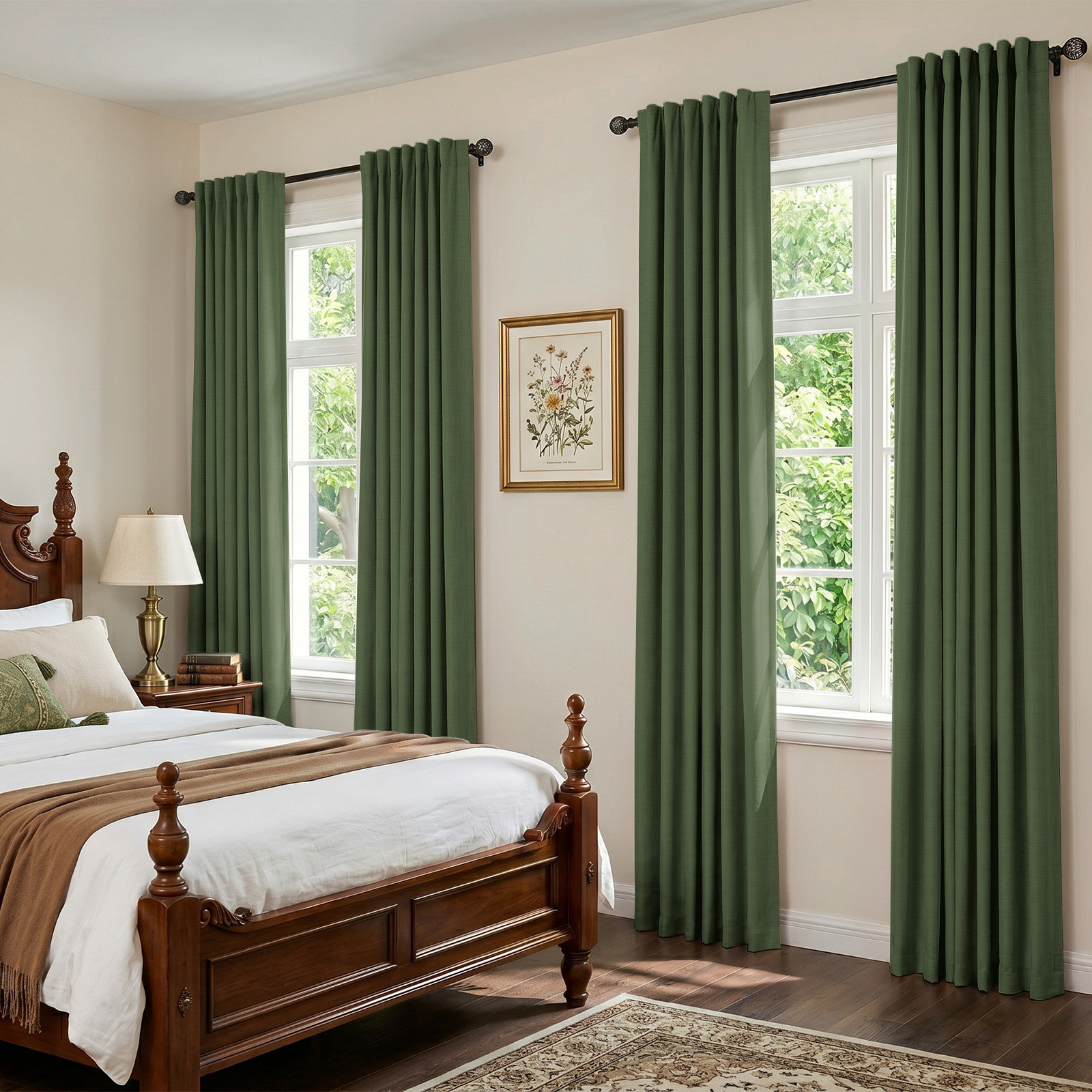 Graciella Faux Linen Blackout Curtain Set, 50" W x 96" L, Moss Green