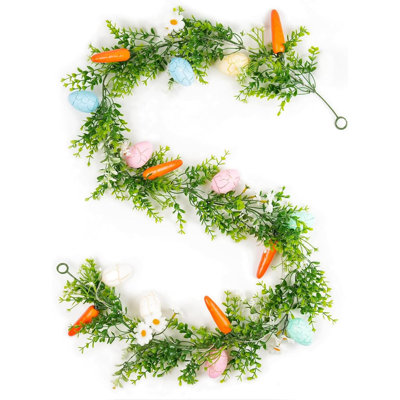 Garland 6 FT Easter Artificial Garlands With 10 Glowing Easter Eggs & 6 Easter Carrots, Spring Floral Garland Decor For Home Kitchen Fireplace Indoor Outdoor Holiday Party
