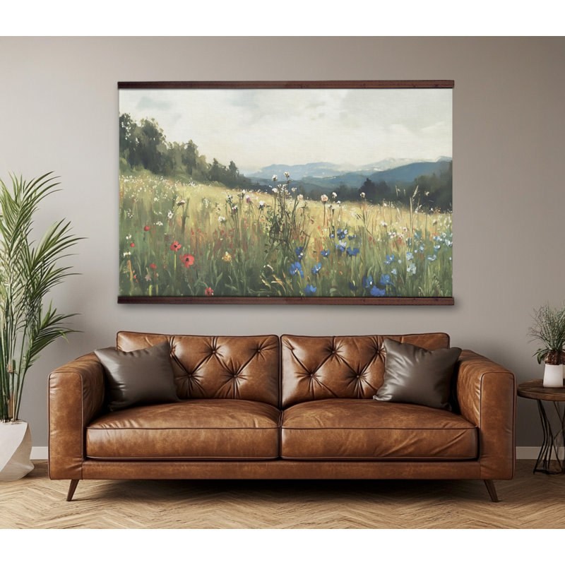 Tapisserie, décor de ferme, décoration murale champ de fleurs sauvages, grande suspension murale, H 45 po x l 73 po