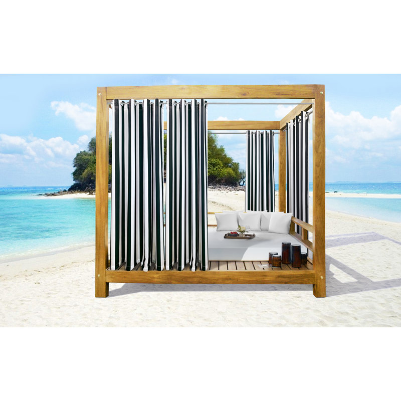 Bellver Seascapes Striped Semi-Sheer Outdoor Grommet Curtain Panels, Black, 50" W x 84" L