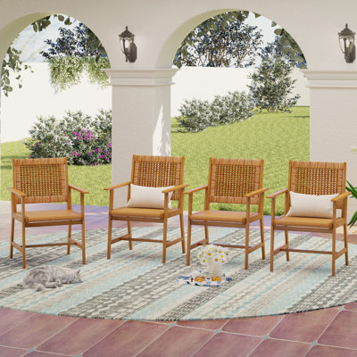 Eldonna Stacking Acacia Patio Dining Armchair