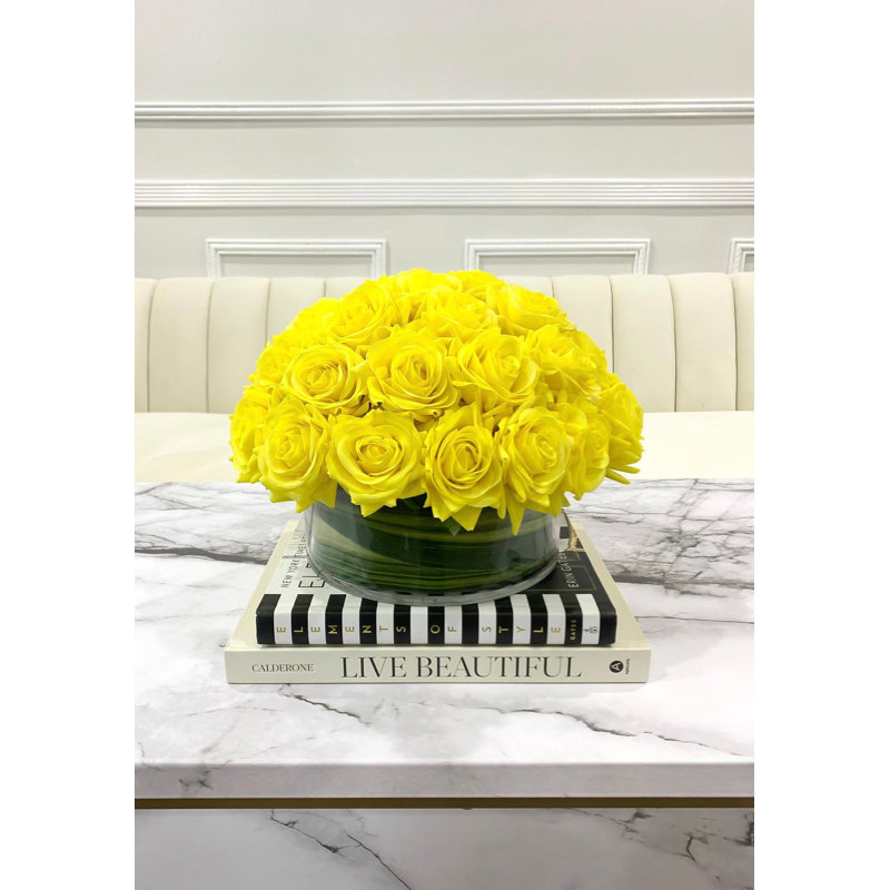 Large Dome Real-Touch Rose Centerpiece, Yellow