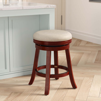Tabouret de comptoir 24 po, finition cerisier, siège en tissu beige