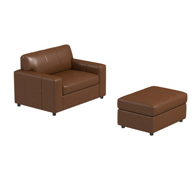 Caro Espinoza Leather Upholstered 2-Piece Living Room Set, Cutler Chair And Ottoman