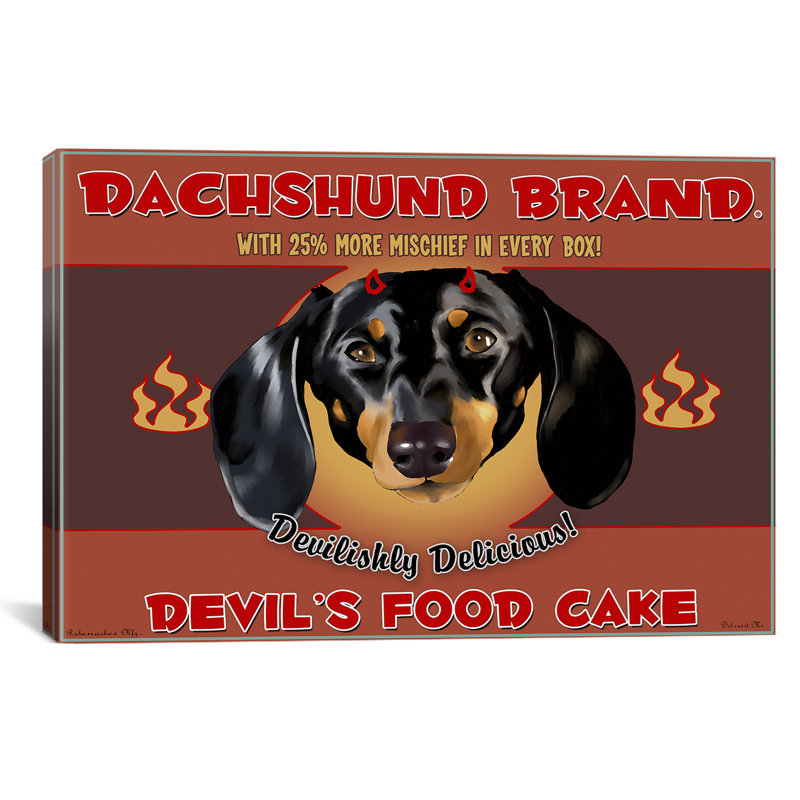 Dachshund Devil by Brian Rubenacker Graphic Art on Wrapped Canvas, No Mat, Wrapped Canvas, 26" H x 40" W x 0.75" D