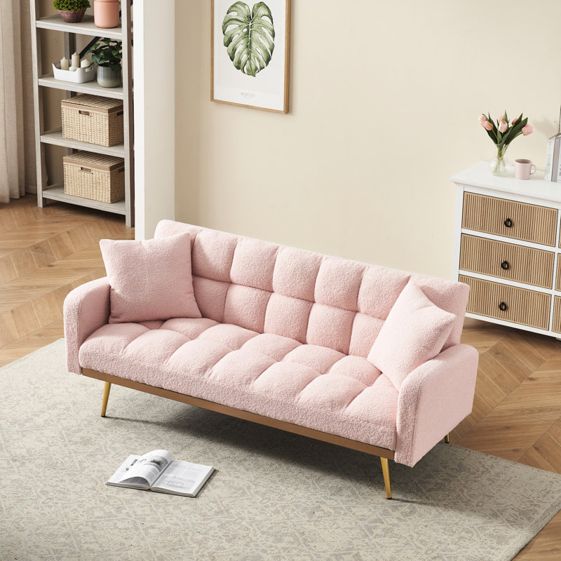 Pink 69 - Inch Adjustable Bed Ideal For Small Living Spaces, Three Speed Transformation, Wide And Comfortable Removable , Solid Wood Artificial Board Structure, 2 Seats, Modern Style In Fabric Areas,