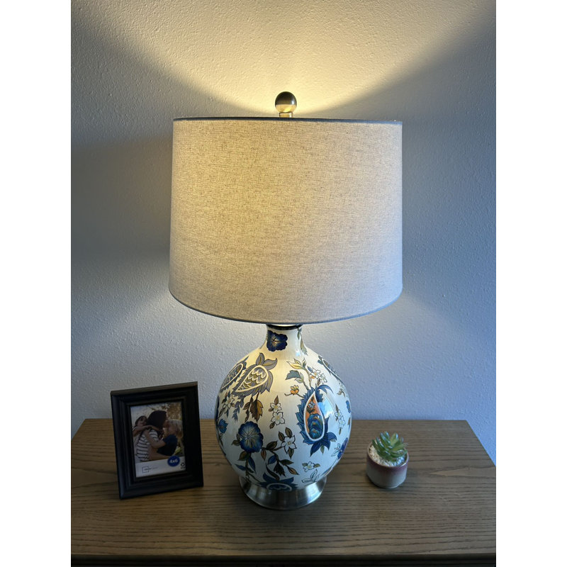 Ceramic Table Lamp Morning Glory For Living Room Dining room Bedroom Bedside 15"W*15"D*28"H, Blue/White