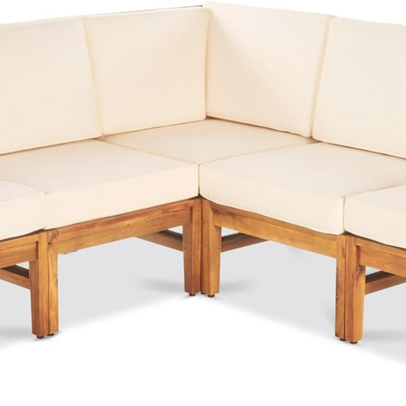 Canapé modulaire de patio symétrique de 77,75 po de largeur avec coussins Bevelyn, Crème, Brun